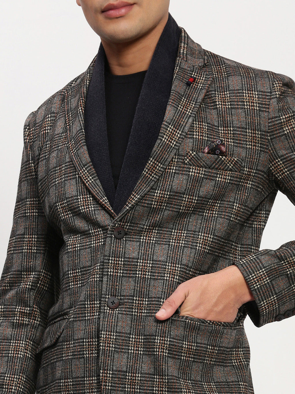 Men's Grey Checked Single Breasted Blazer