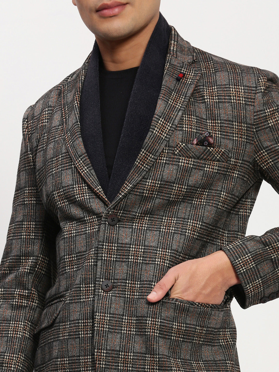 Men's Grey Checked Single Breasted Blazer