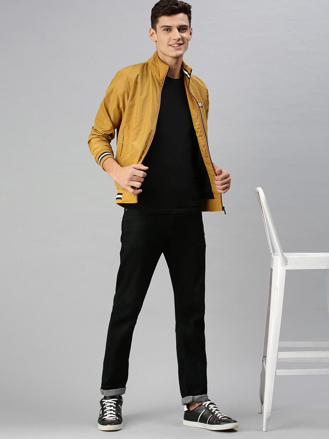 Men's Yellow Bomber with Embroidered Jacket