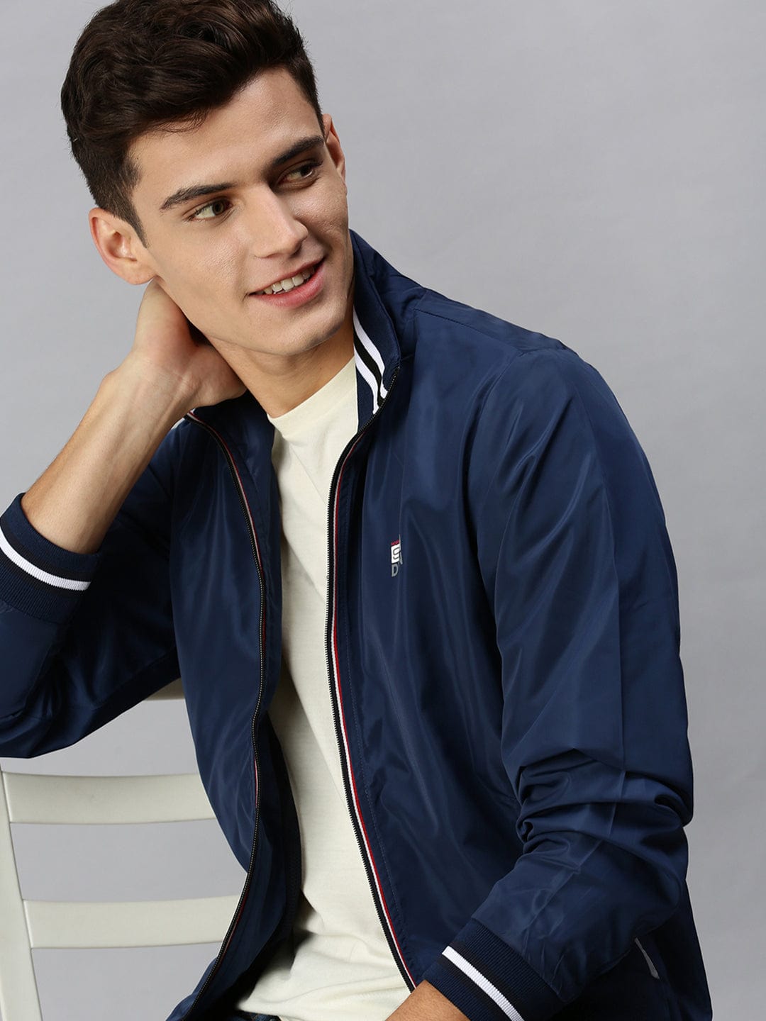Men's Blue Printed Sporty Bomber Jacket