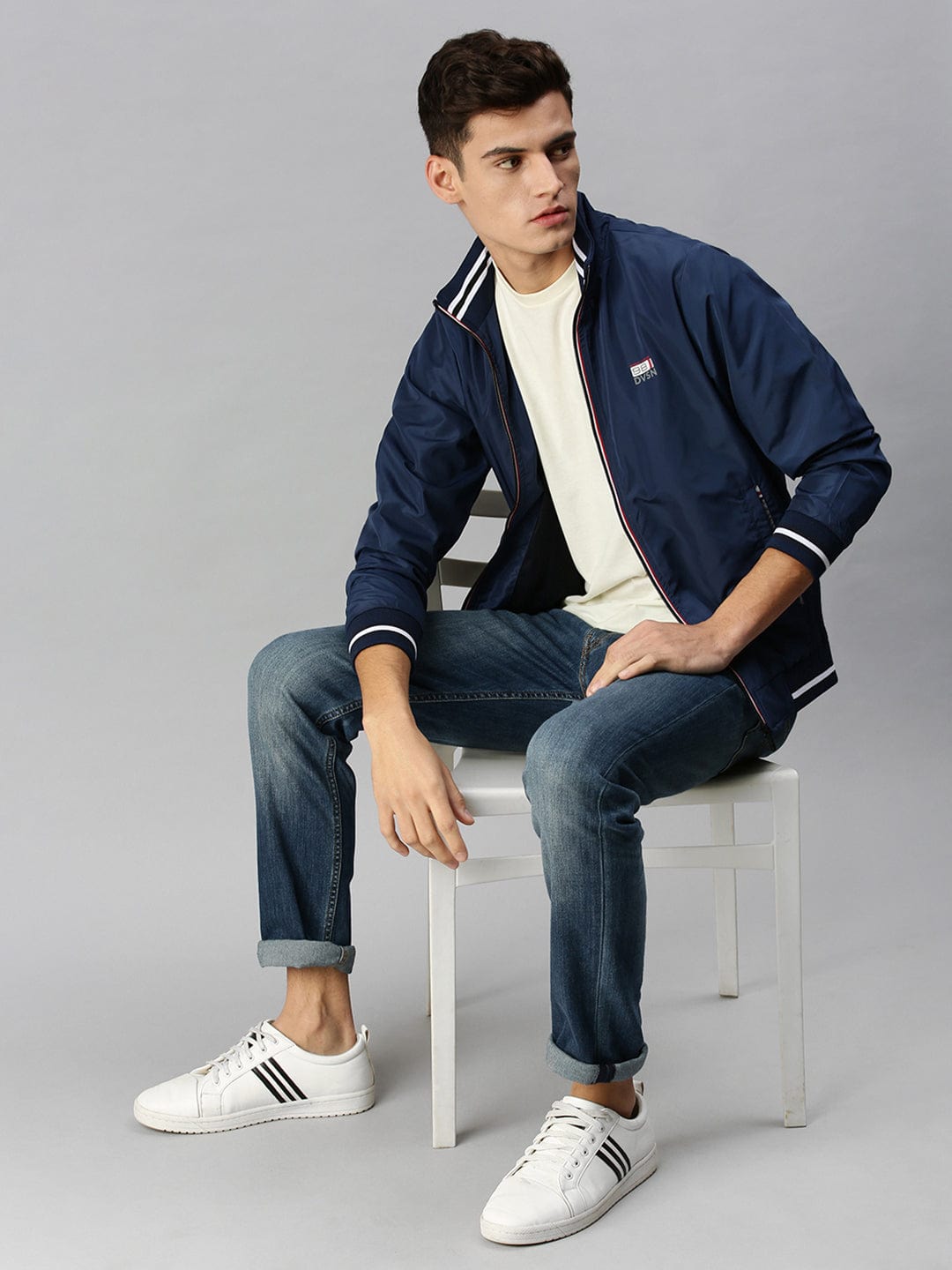 Men's Blue Printed Sporty Bomber Jacket