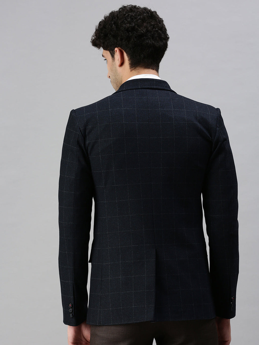 Men's Navy Blue Solid Slim-Fit Single-Breasted Formal Blazers
