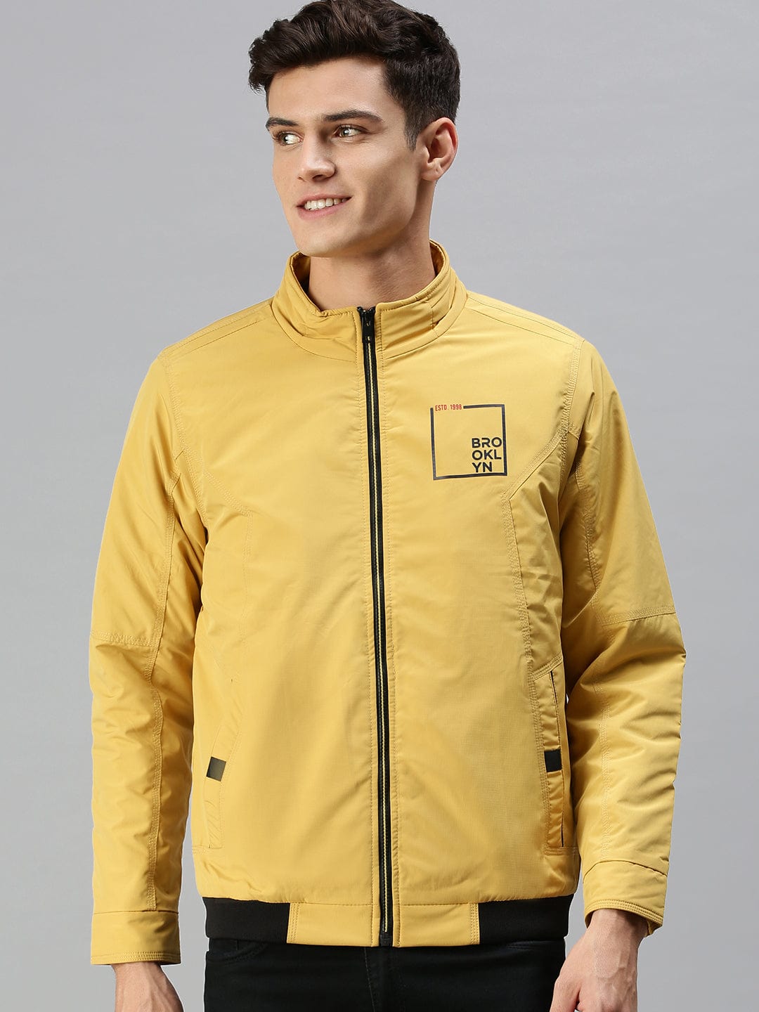Men's Printed Yellow Sporty Jacket