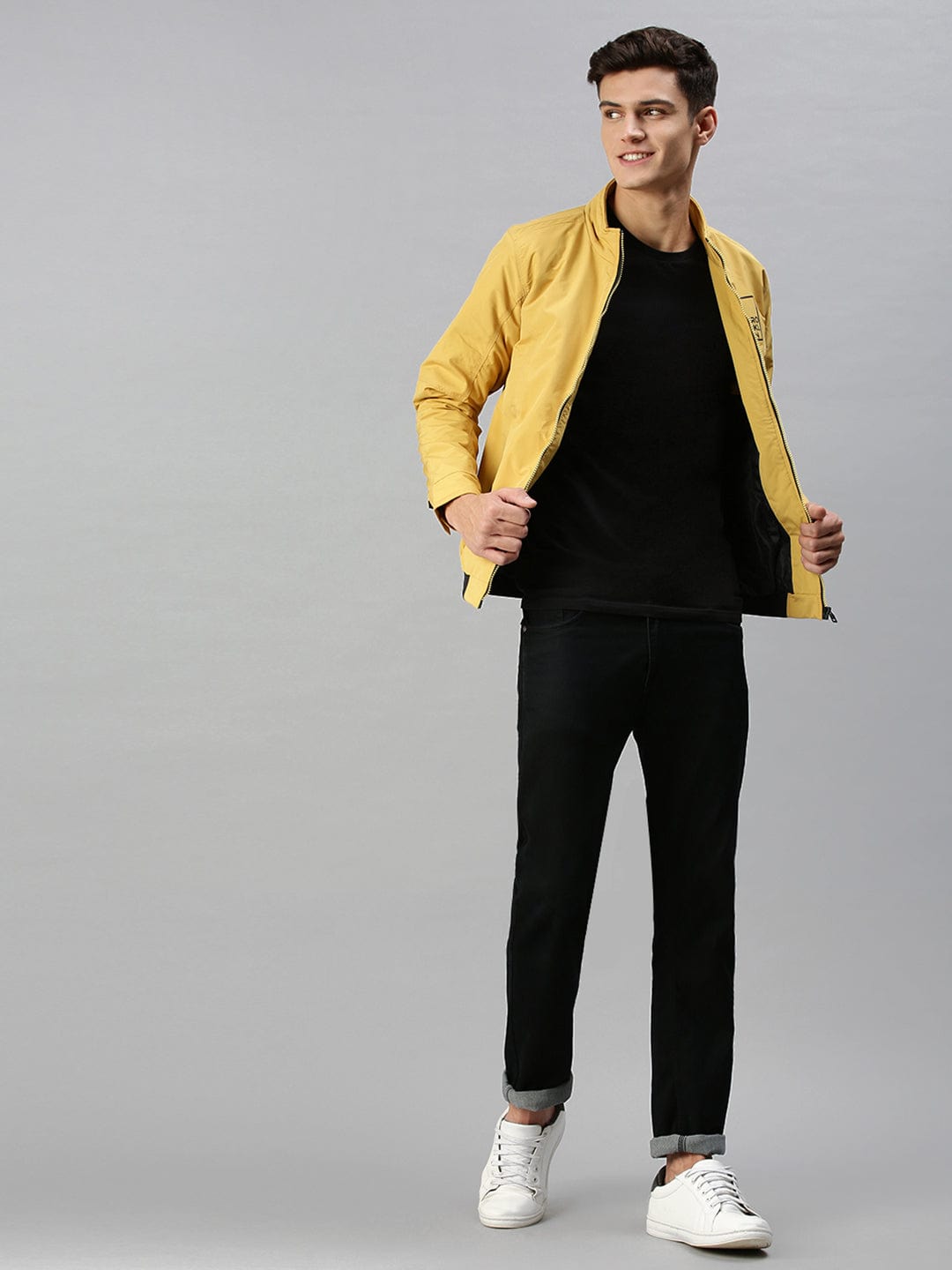 Men's Printed Yellow Sporty Jacket