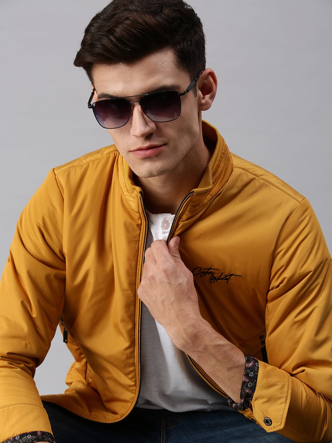 Men's Yellow Bomber with Embroidered Jacket