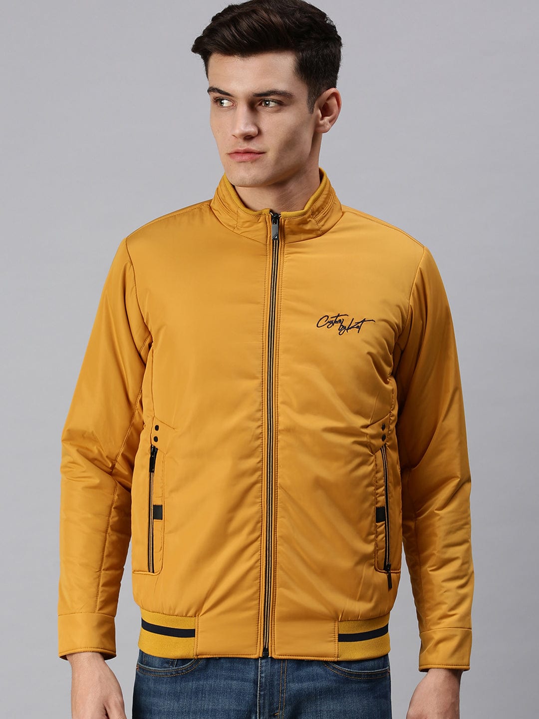 Men's Yellow Bomber with Embroidered Jacket