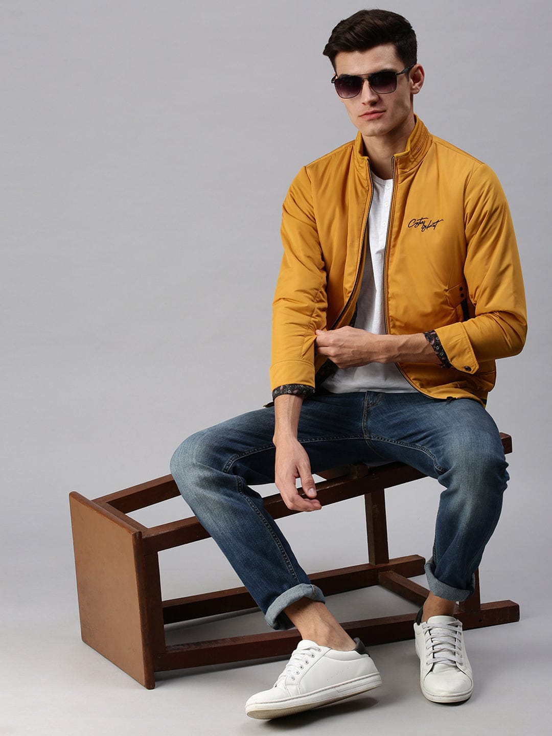 Men's Yellow Bomber with Embroidered Jacket