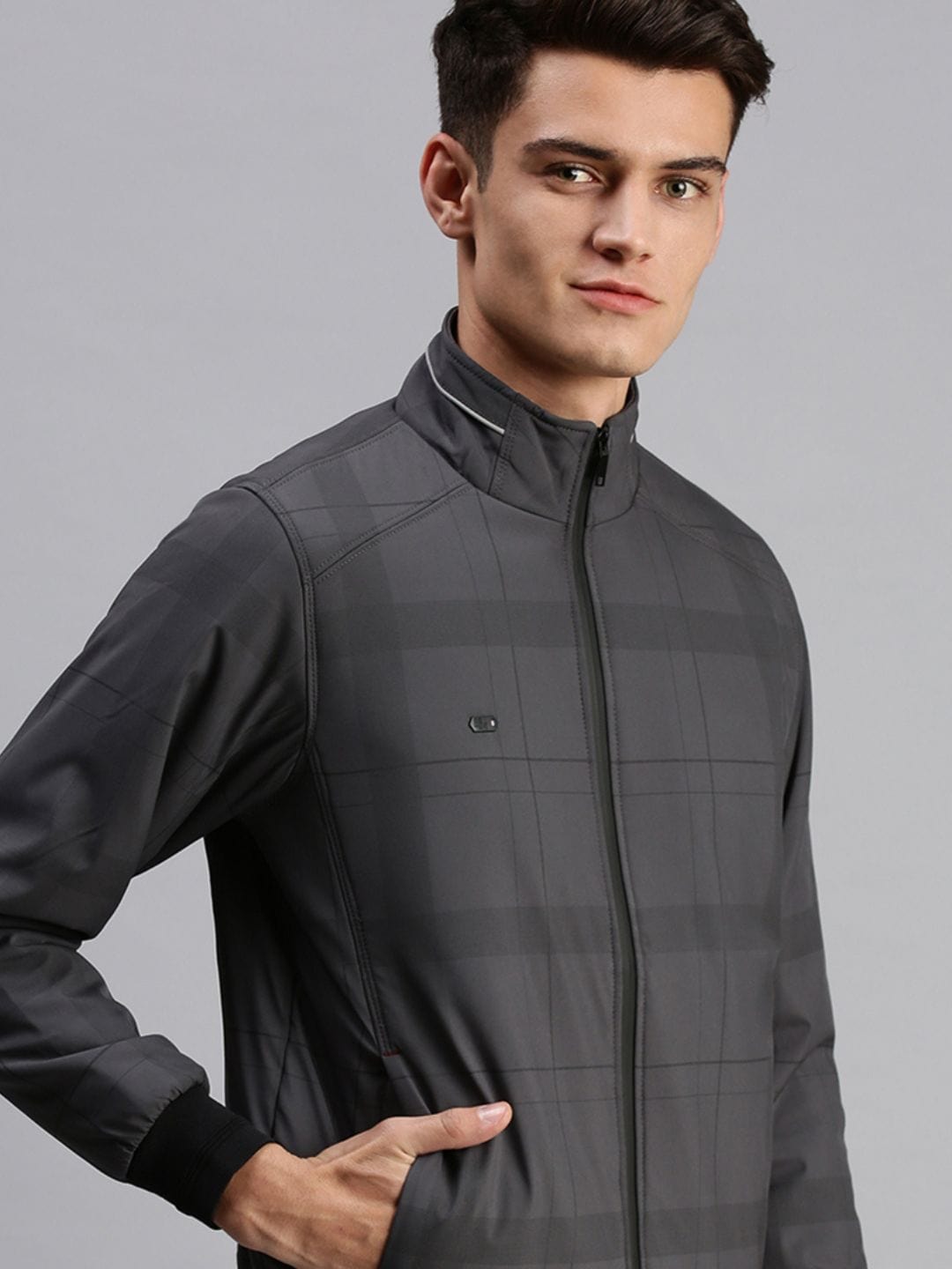 Men's Checked Grey Sporty Jacket