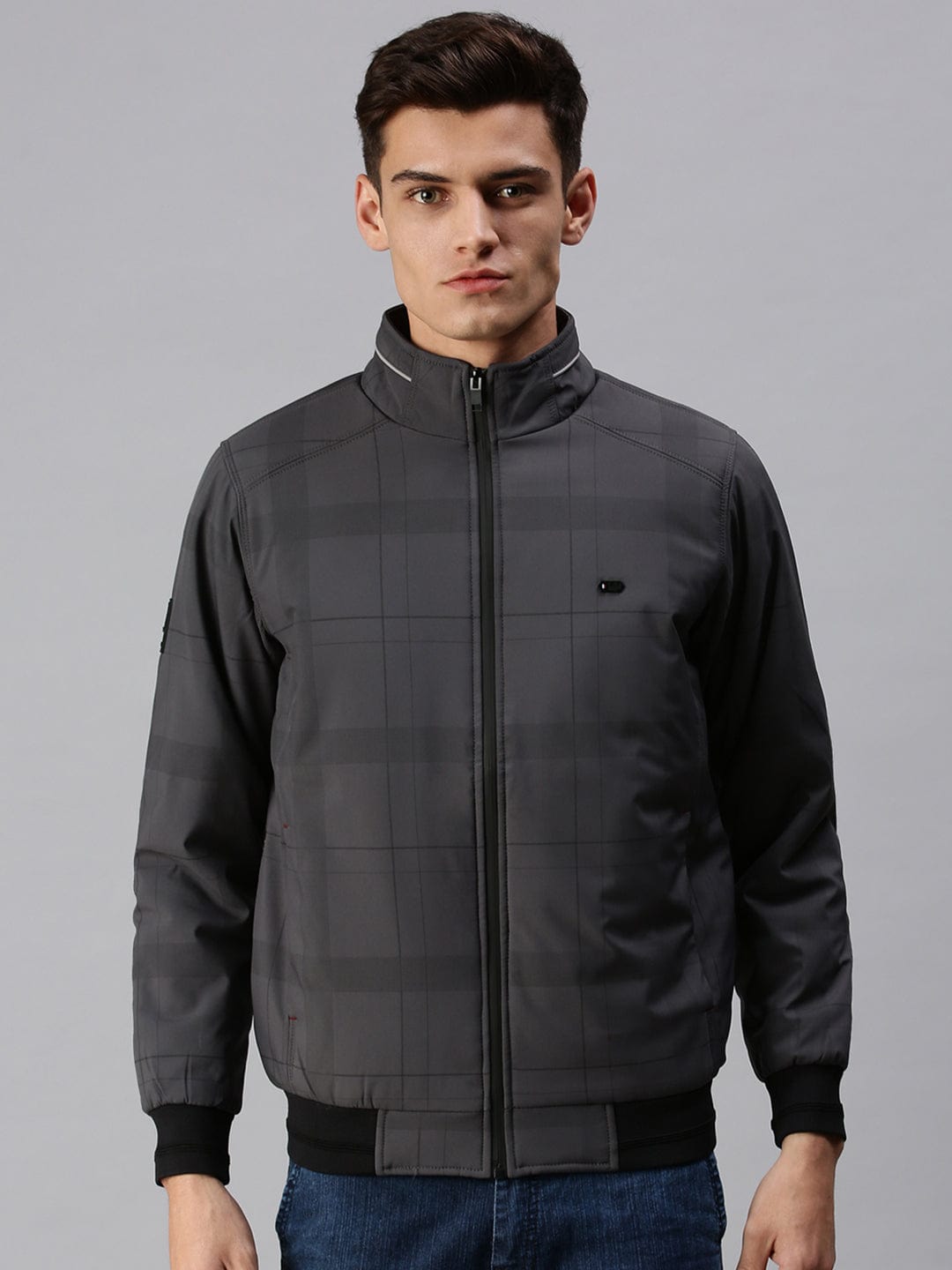 Men's Checked Grey Sporty Jacket