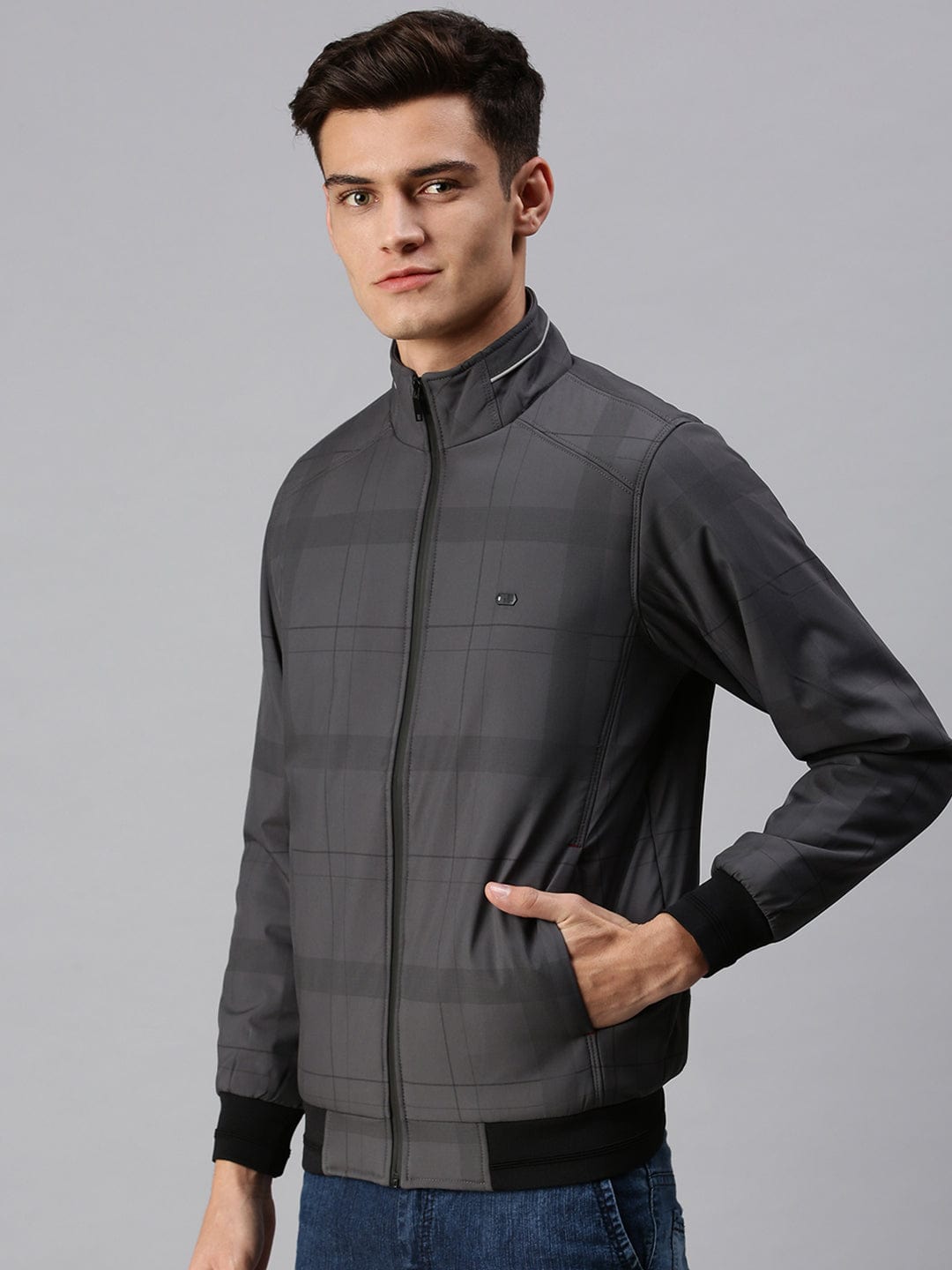 Men's Checked Grey Sporty Jacket