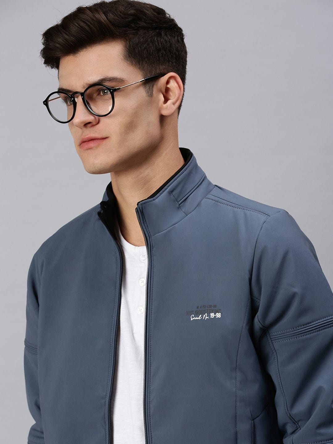 Men's Blue Typography Sporty Bomber Jacket
