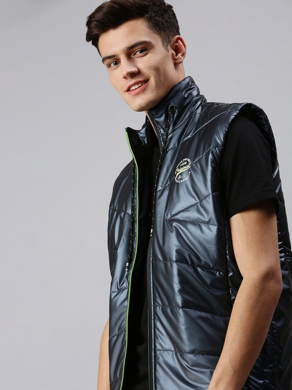 Men's Blue Lightweight Bomber with Patchwork Jacket
