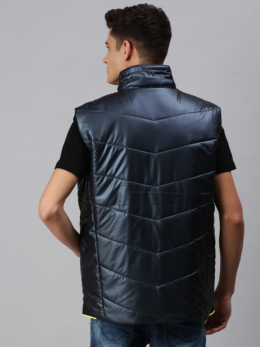 Men's Blue Lightweight Bomber with Patchwork Jacket