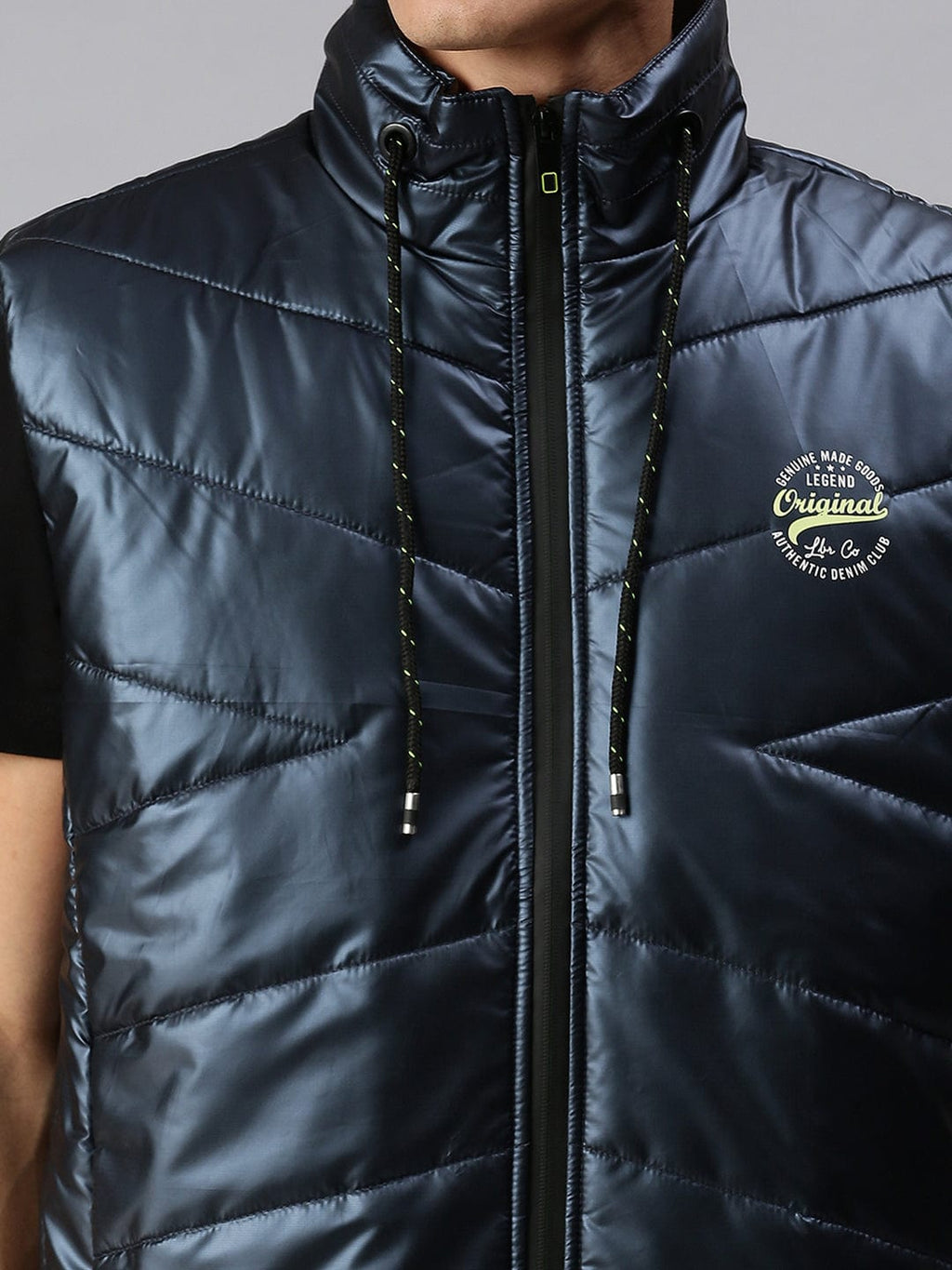 Men's Blue Lightweight Bomber with Patchwork Jacket