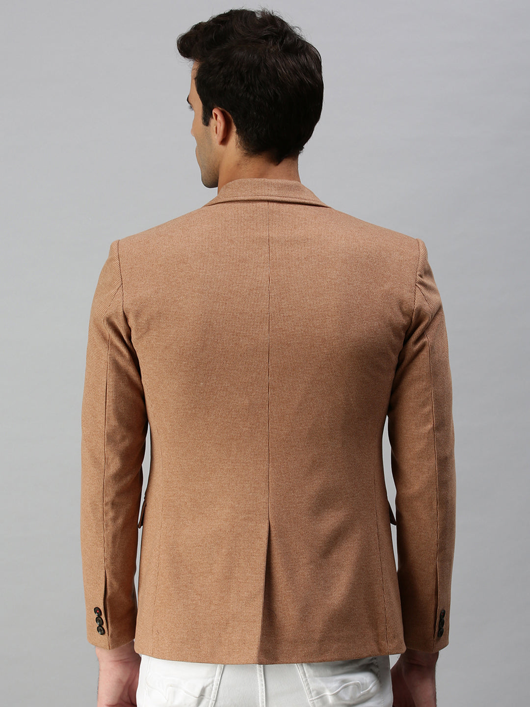 Men's Brown Solid Slim-Fit Single-Breasted Casual Blazer