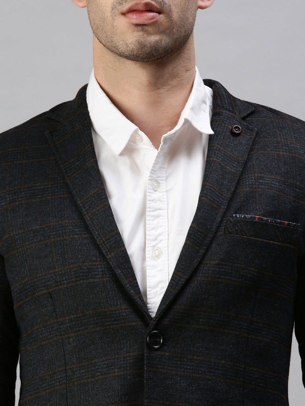Men's Black Checked Single-Breasted Slim-Fit Casual Blazer