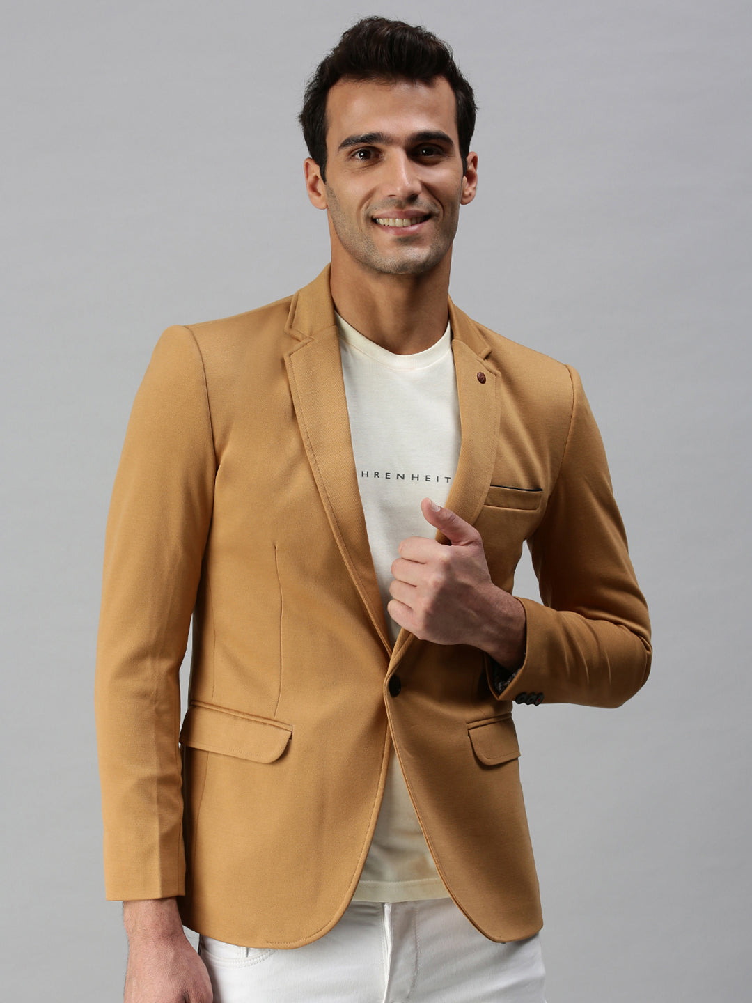 Men's Brown Solid Single Breasted Blazer