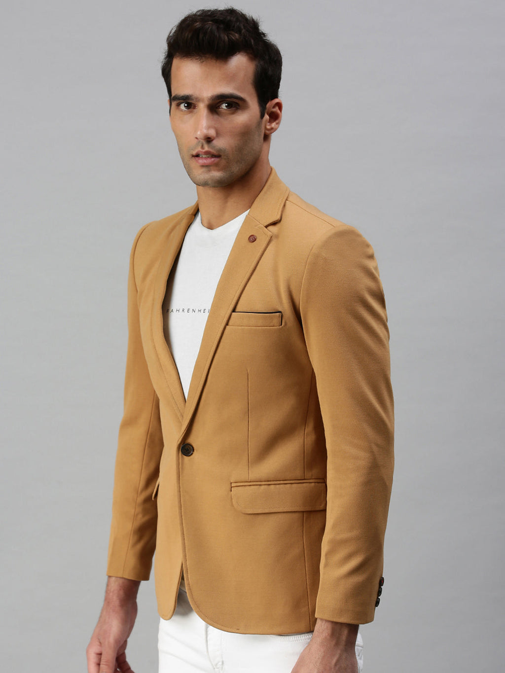 Men's Brown Solid Single Breasted Blazer