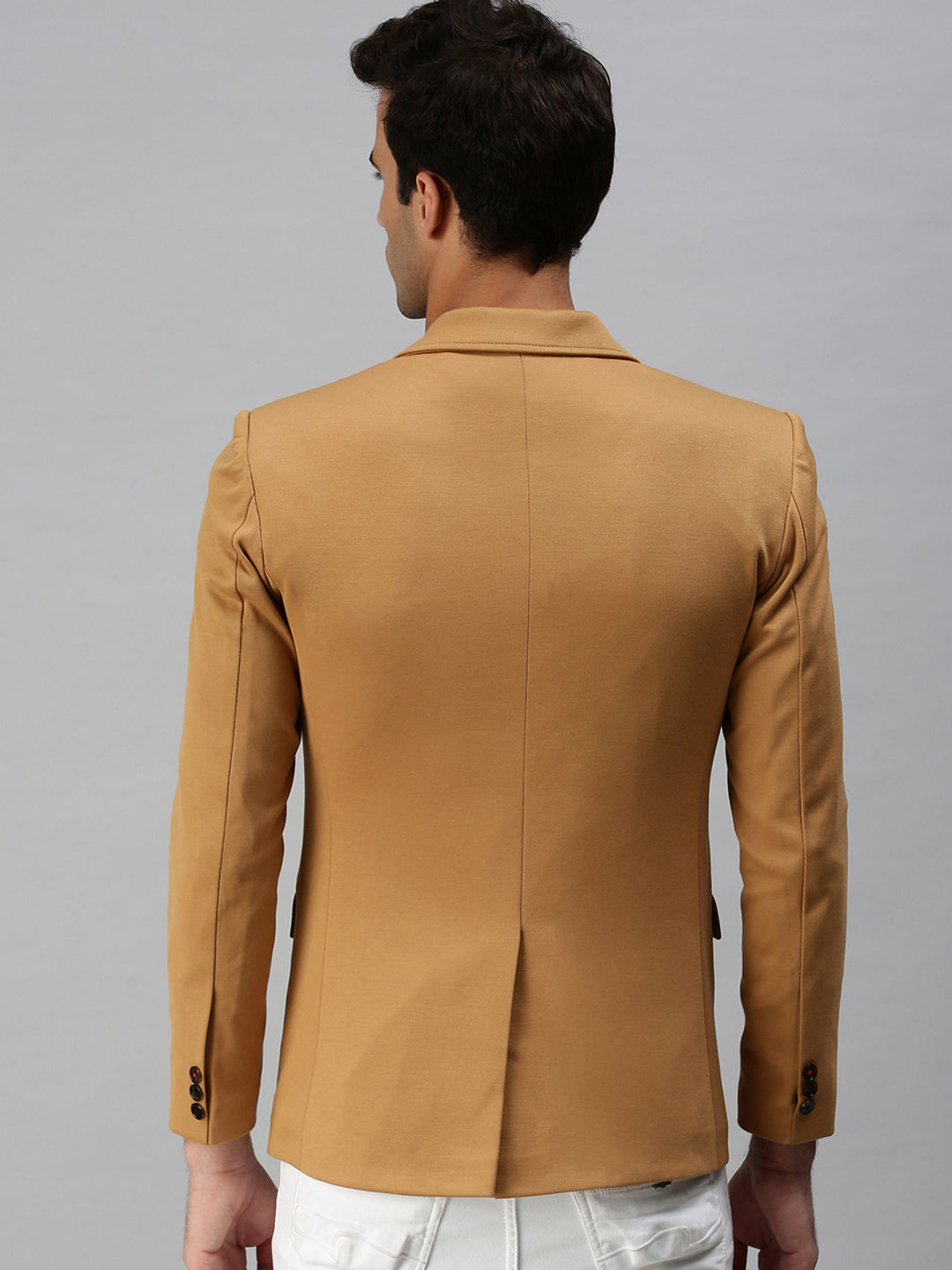 Men's Brown Solid Single Breasted Blazer