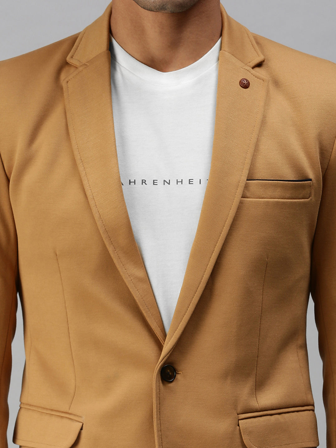 Men's Brown Solid Single Breasted Blazer