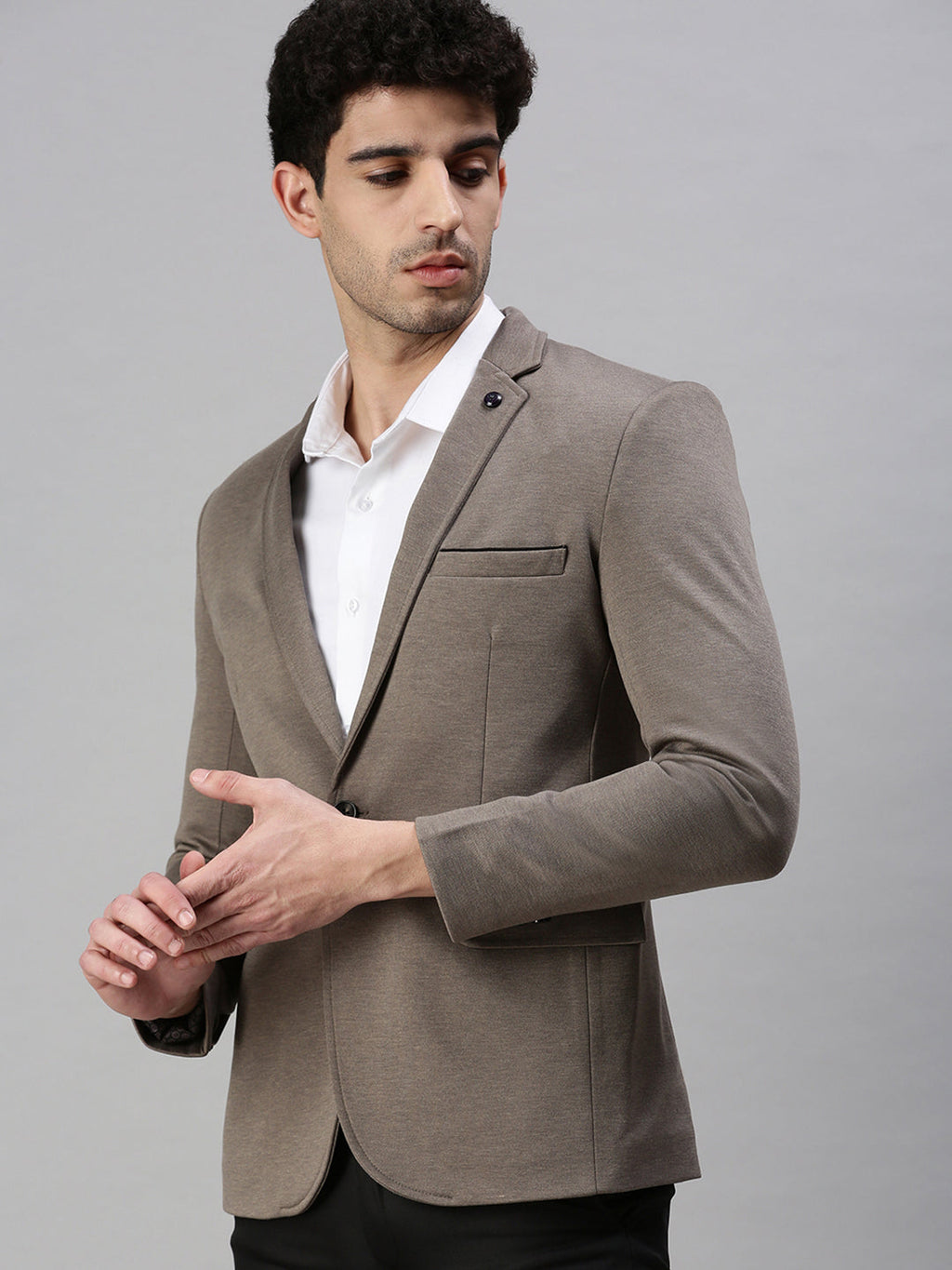 Men's Grey Solid Slim-Fit Single-Breasted Casual Blazers