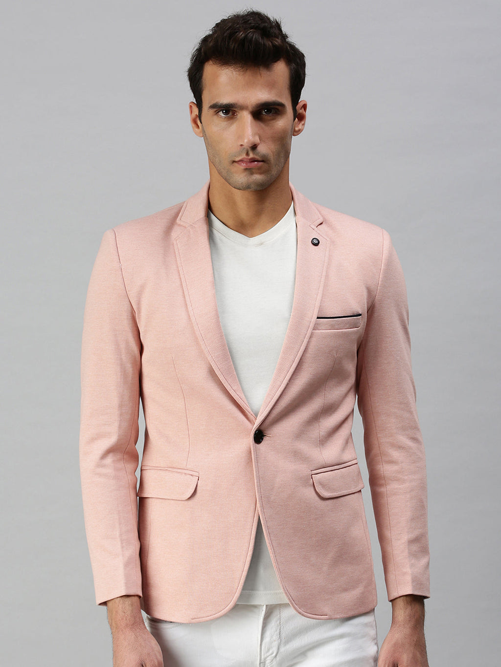Men's Pink Solid Slim-Fit Single-Breasted Casual Blazers