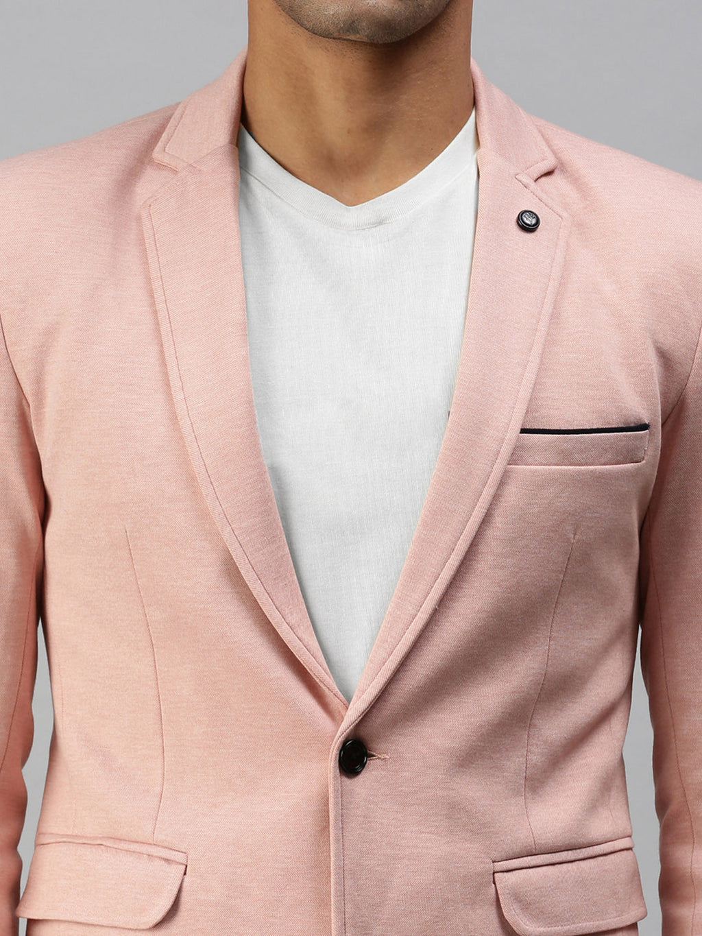Men's Pink Solid Slim-Fit Single-Breasted Casual Blazers