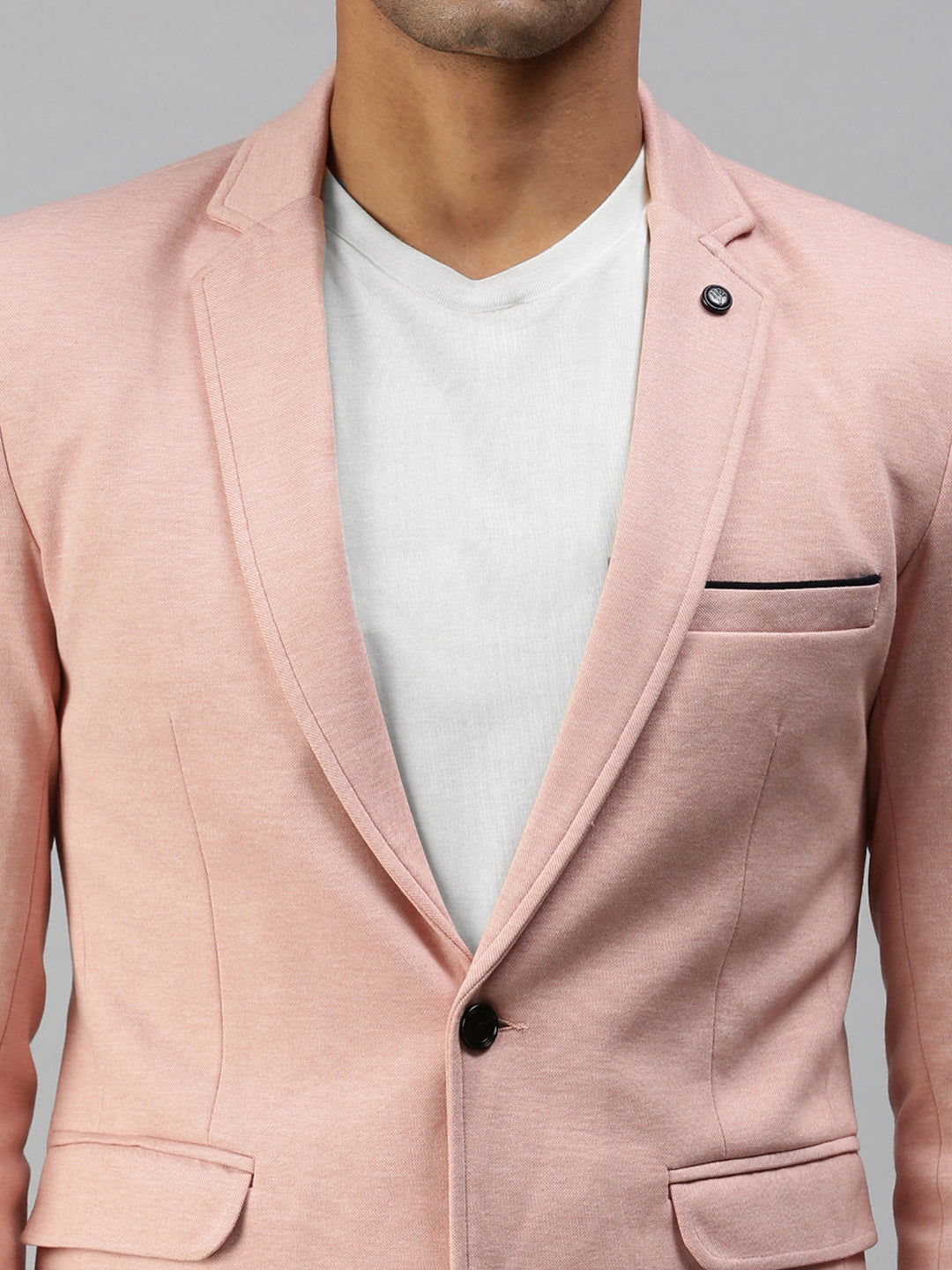 Men's Pink Solid Slim-Fit Single-Breasted Casual Blazers