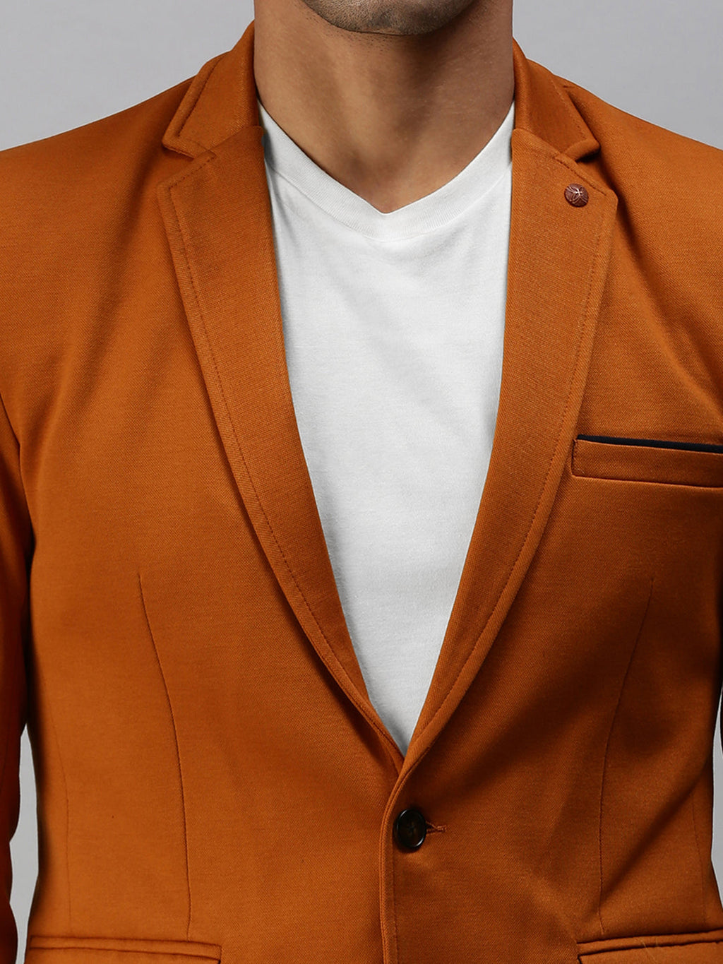 Men's Brown Solid Slim-Fit Single-Breasted Casual Blazers