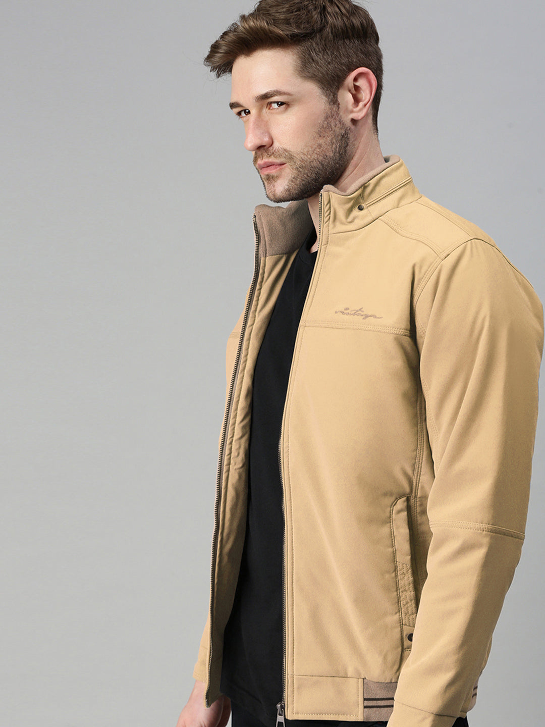 Men's Beige Open Front Jacket