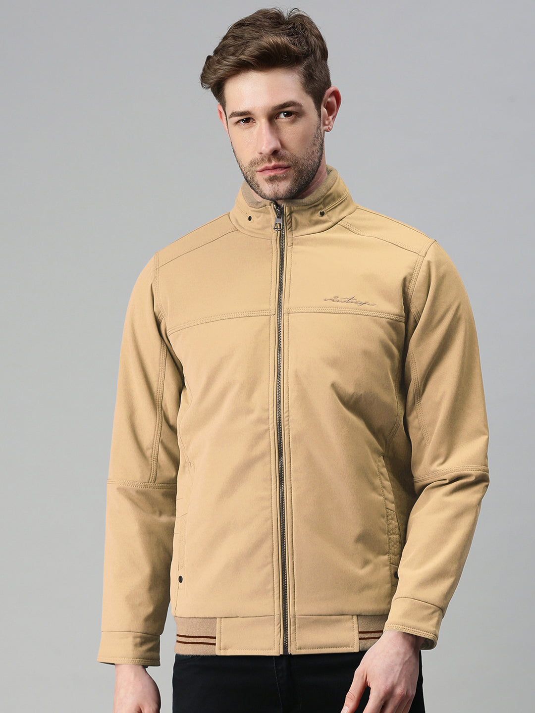 Men's Beige Open Front Jacket