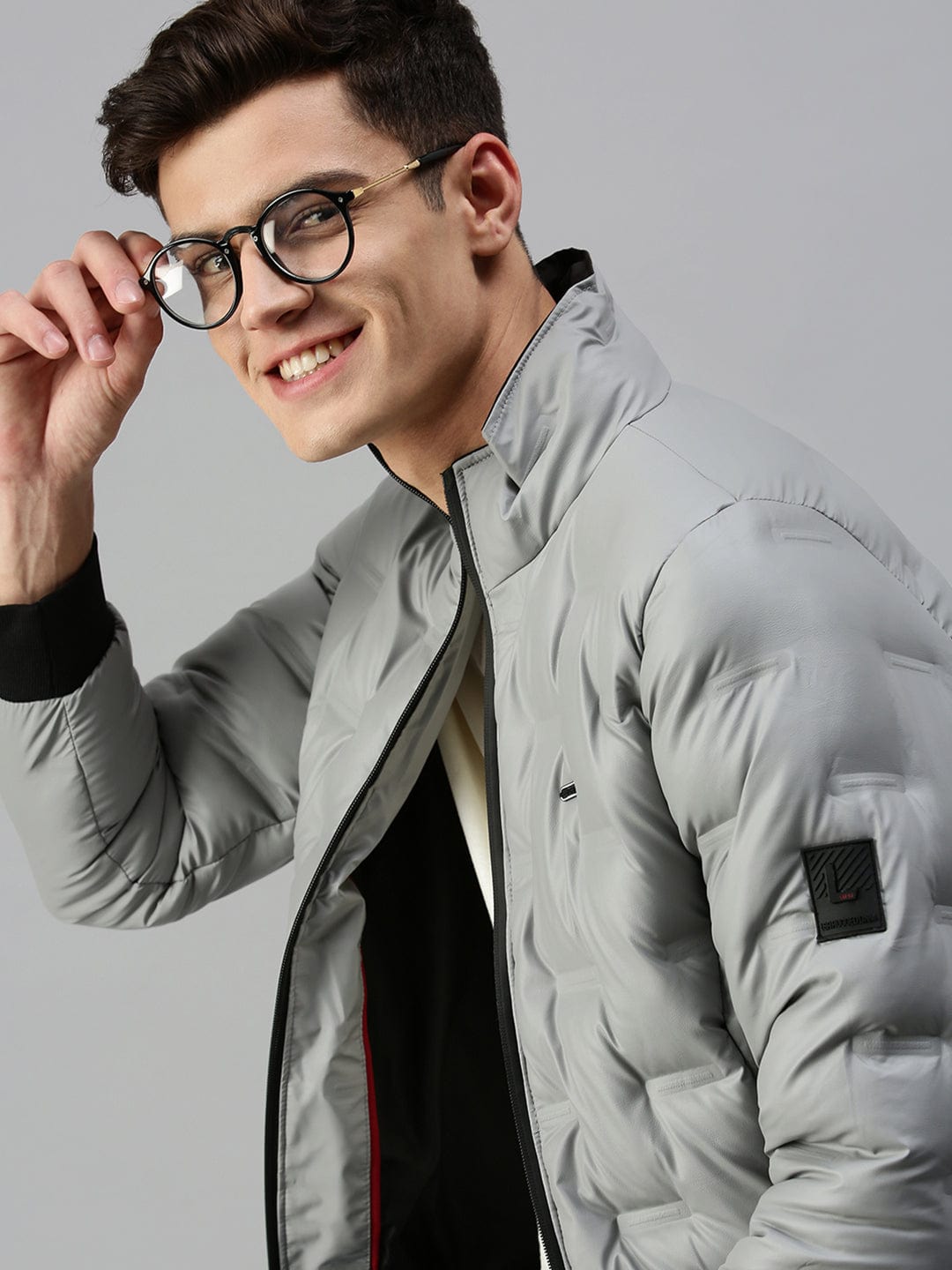 Men's Casual Solid Grey Padded Jacket