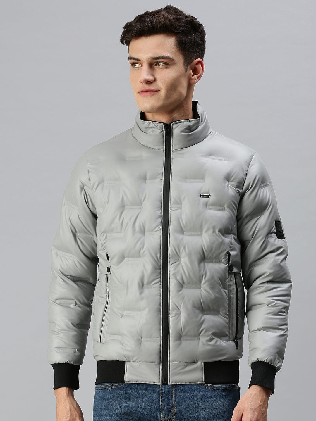 Men's Casual Solid Grey Padded Jacket