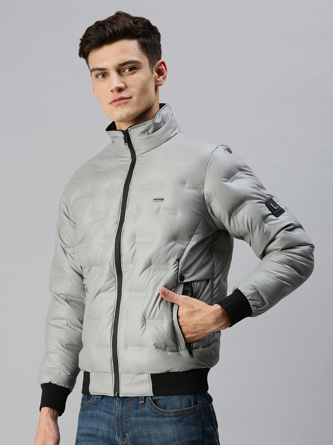 Men's Casual Solid Grey Padded Jacket