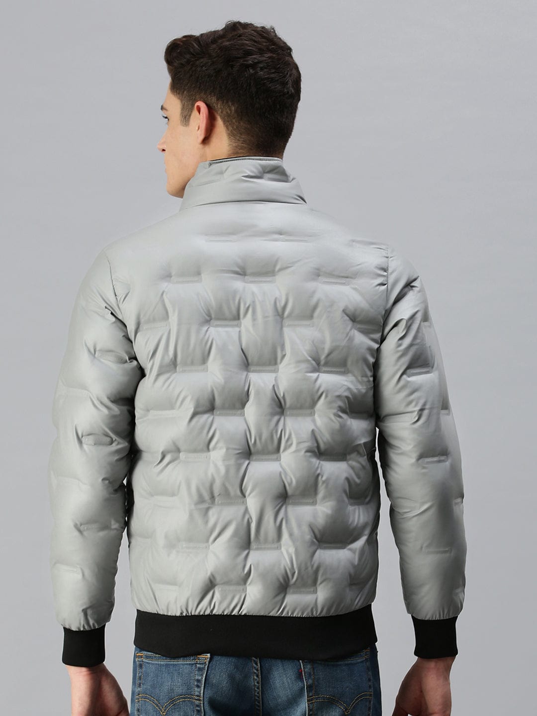 Men's Casual Solid Grey Padded Jacket