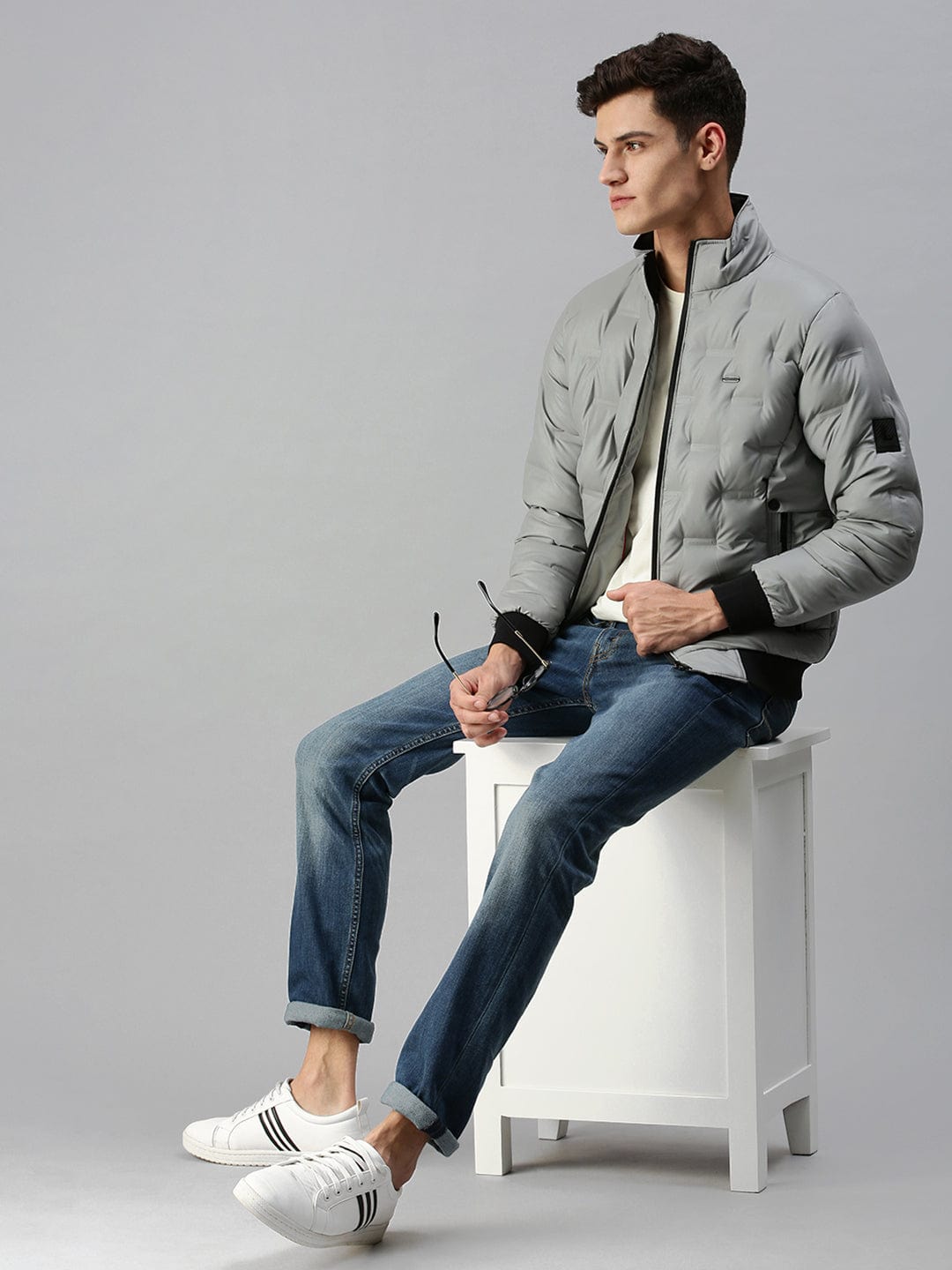 Men's Casual Solid Grey Padded Jacket