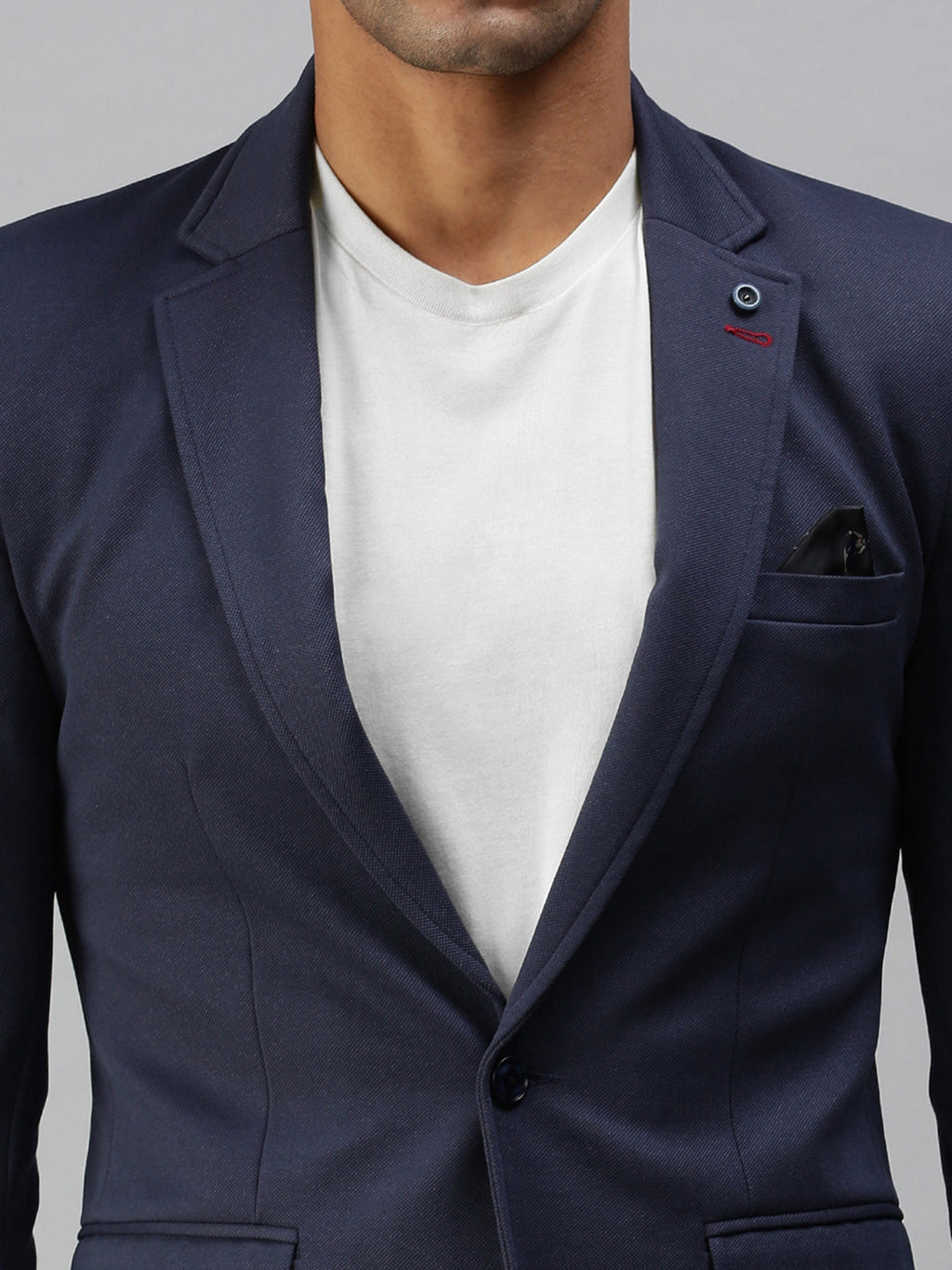 Men's Navy Blue Solid Slim-Fit Single-Breasted Casual Blazers
