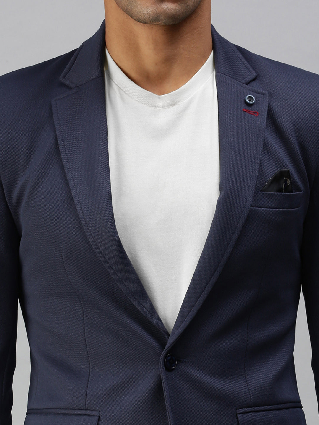 Men's Navy Blue Solid Slim-Fit Single-Breasted Casual Blazers