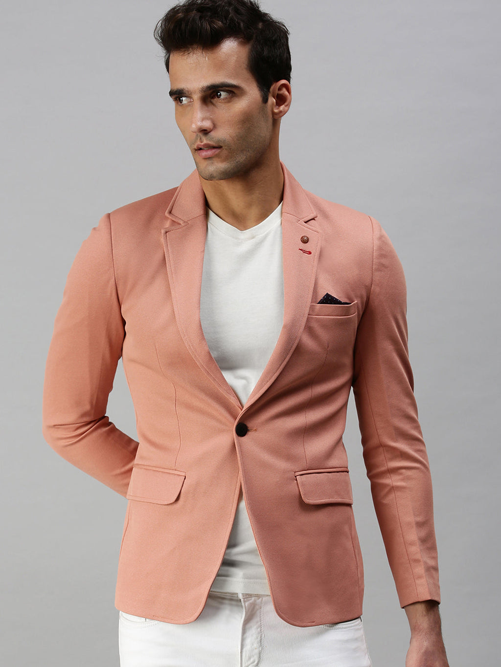 Men's Pink Solid Slim Fit Single Breasted Casual Blazers