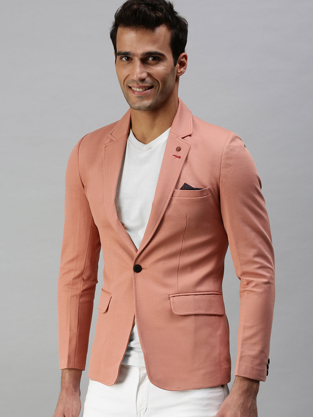 Men's Pink Solid Slim Fit Single Breasted Casual Blazers