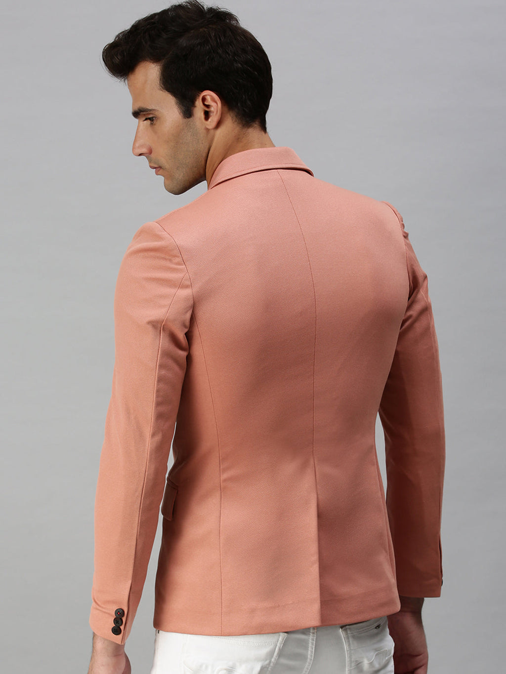Men's Pink Solid Slim Fit Single Breasted Casual Blazers