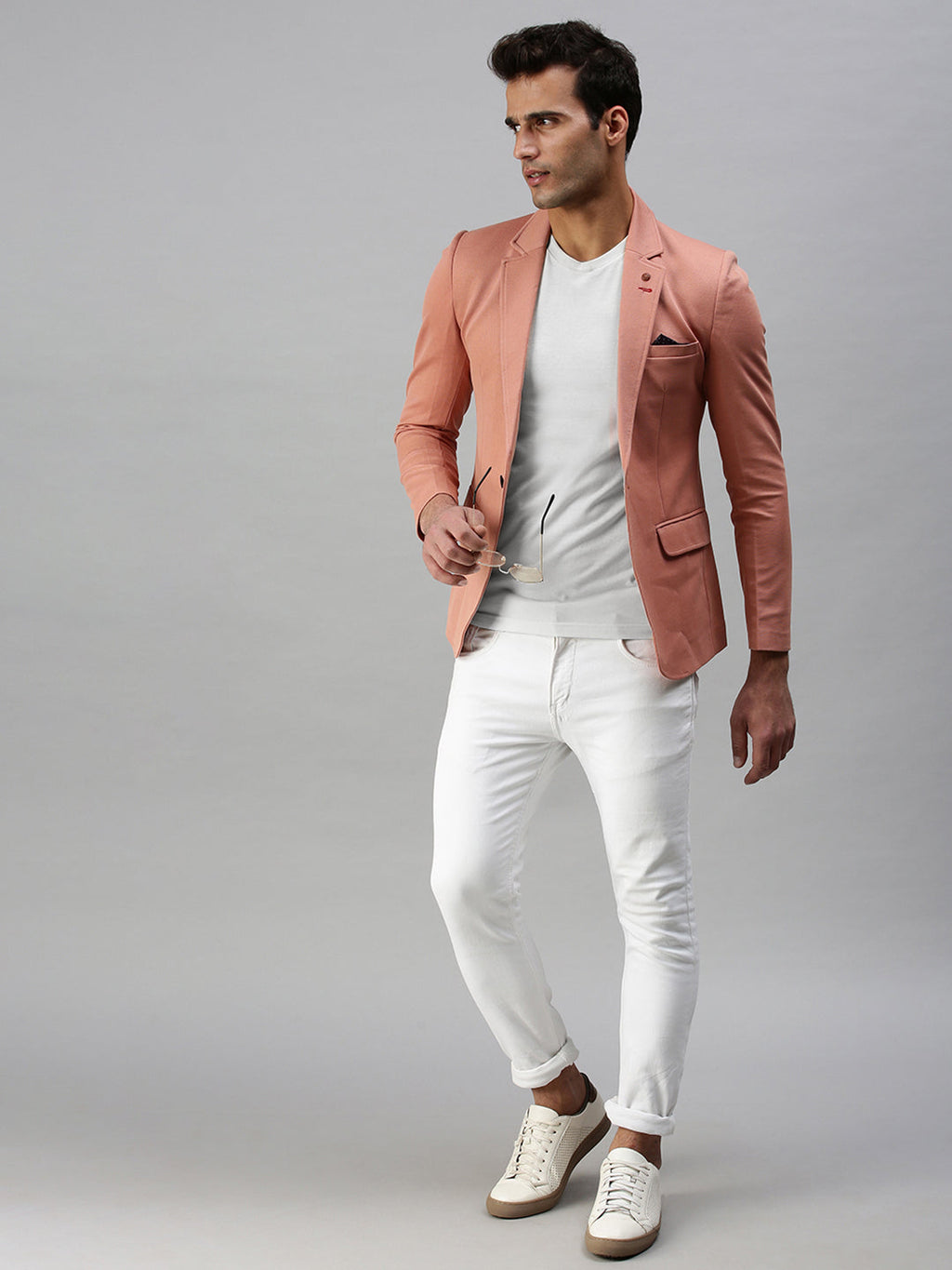 Men's Pink Solid Slim Fit Single Breasted Casual Blazers