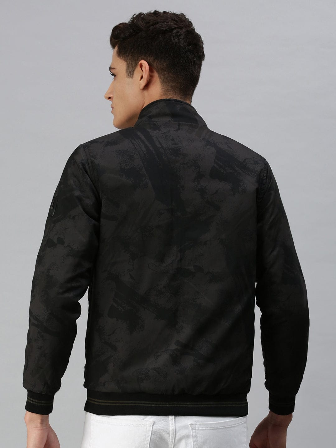 Men's Black Camouflage Reversible Puffer Jacket with Patchwork