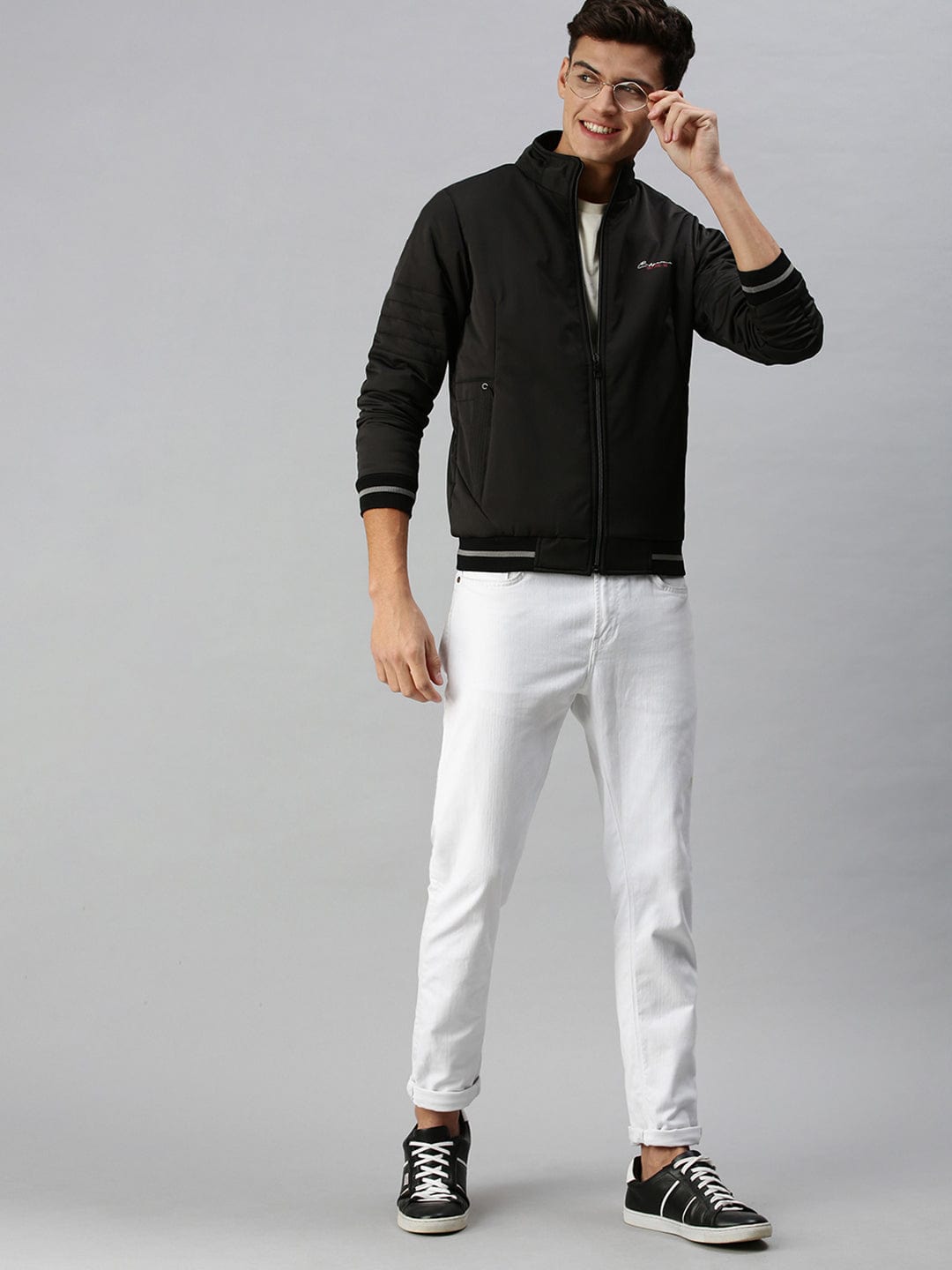 Men's Black Camouflage Reversible Puffer Jacket with Patchwork