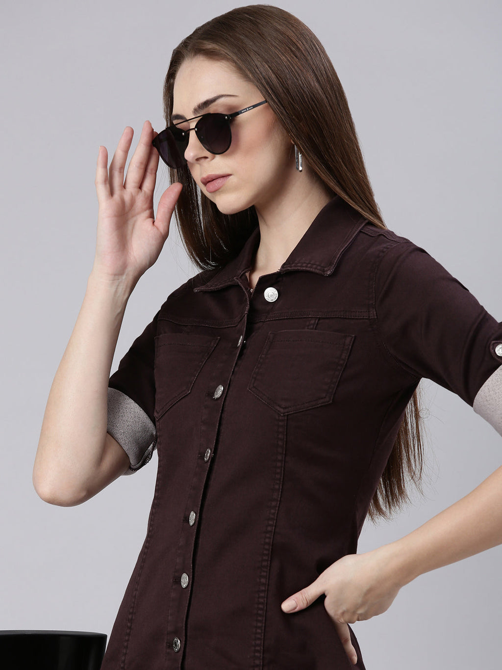 Women's Violet Shirt Collar Cotton Shirt Dress