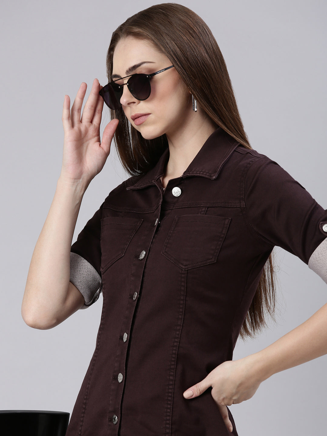 Women's Violet Shirt Collar Cotton Shirt Dress