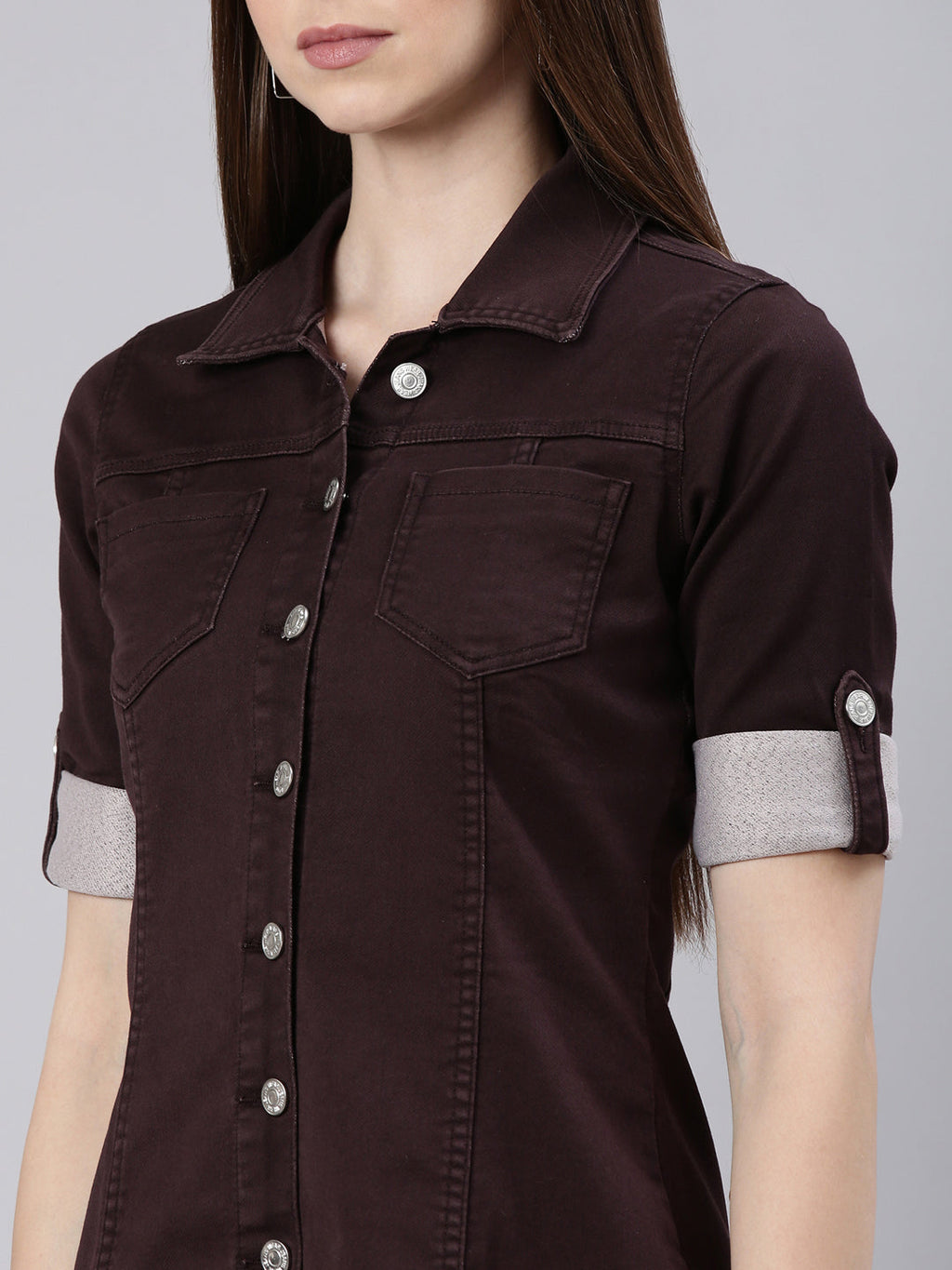 Women's Violet Shirt Collar Cotton Shirt Dress