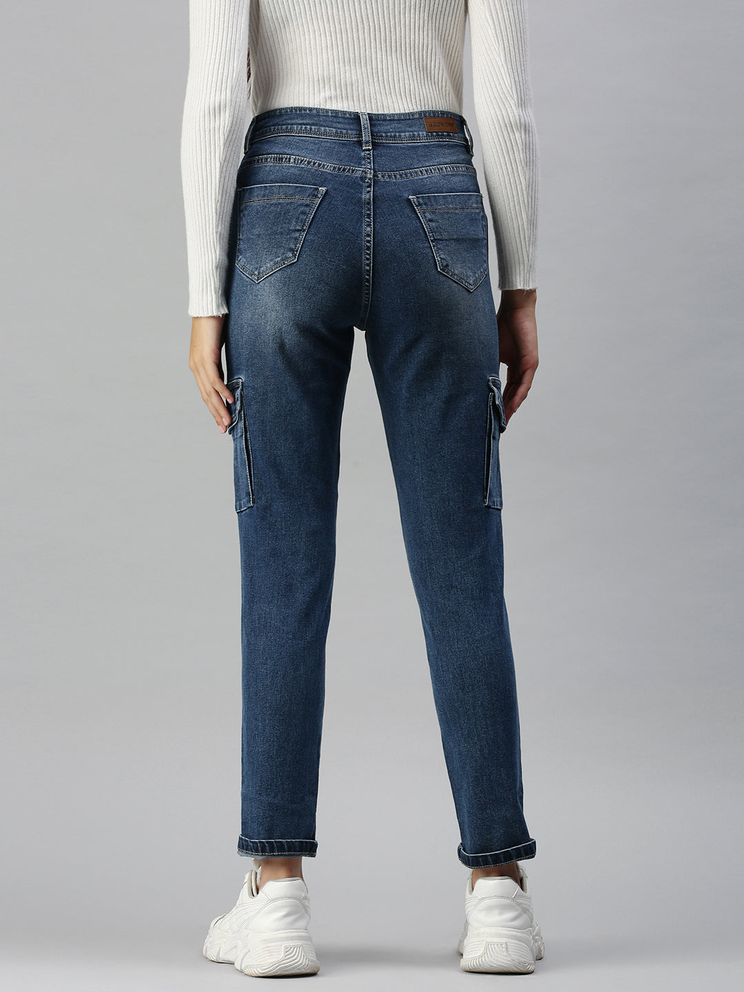 Women's Blue Relaxed Fit High-Rise Heavy Fade Stretchable Denim Jeans