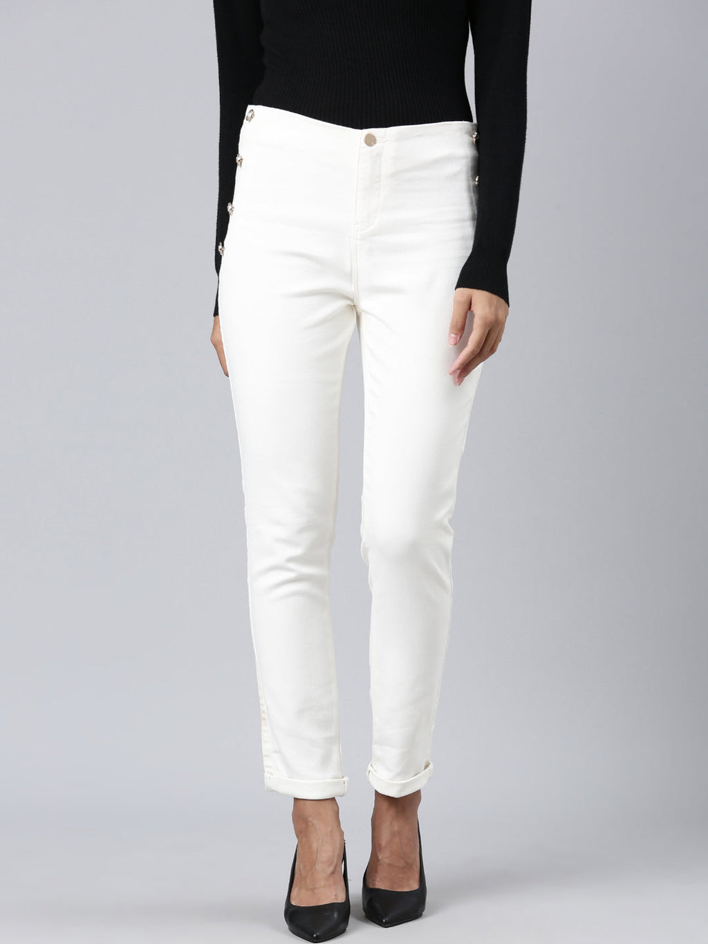 Women's Off White Slim Fit Stretchable Denim Jeans