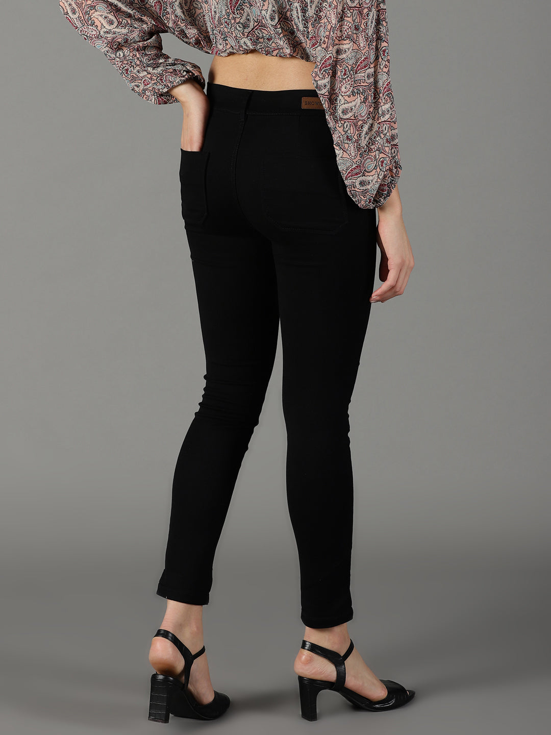 Women's Black Slim Fit High-Rise Slash Knee Acid Wash Stretchable Cotton Jeans